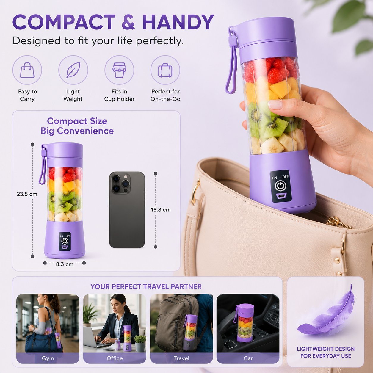 USB rechargeable mini juicer blender