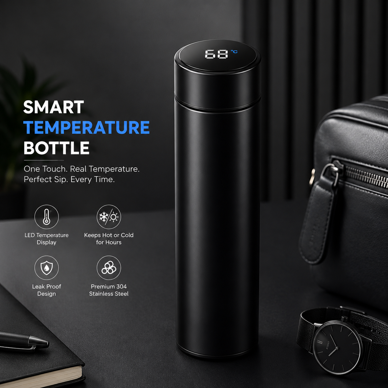 Temperature Water Bottle | Smart Vacuum Insulated Thermos Water Bottle ( Pack Of 1 )