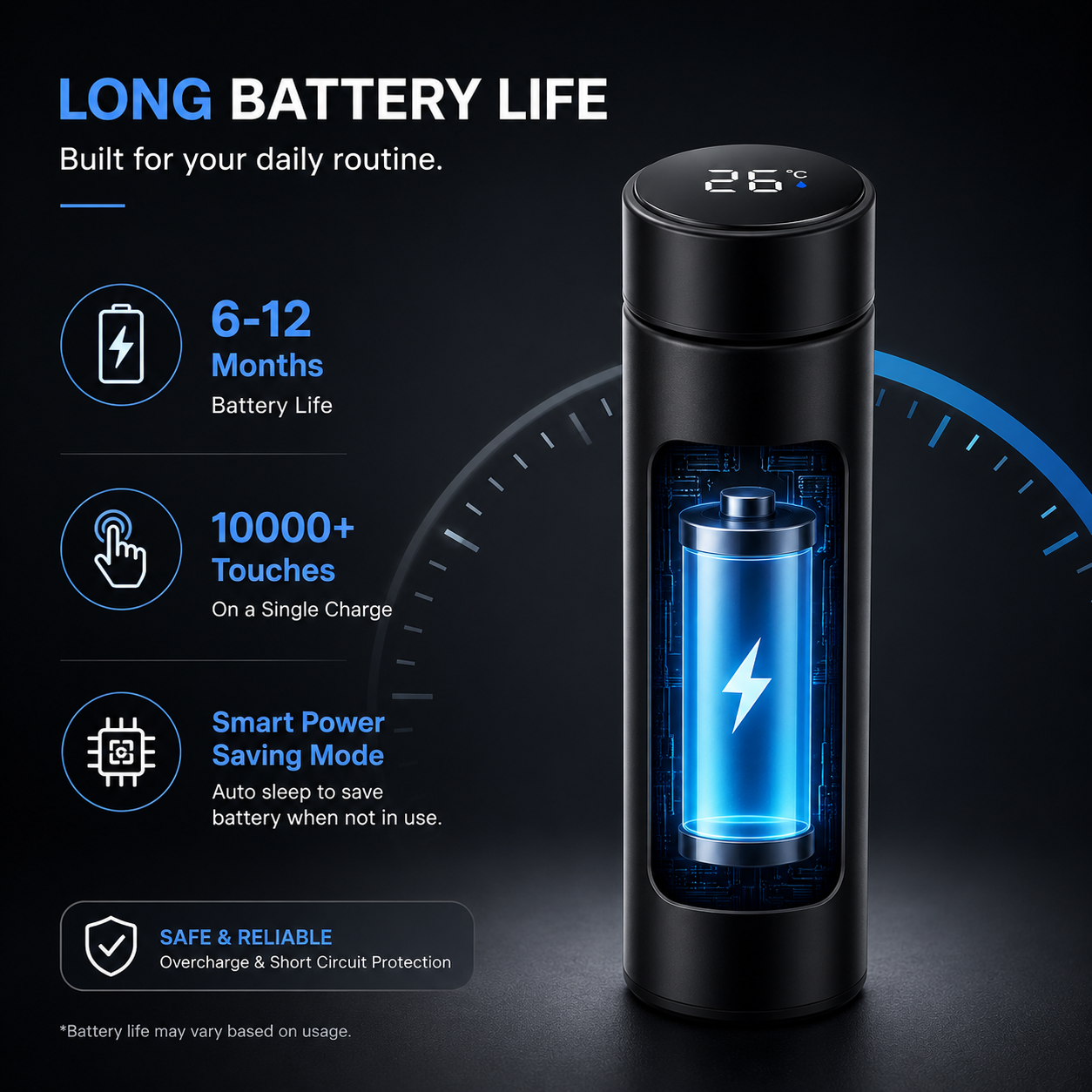 Temperature Water Bottle | Smart Vacuum Insulated Thermos Water Bottle ( Pack Of 1 )