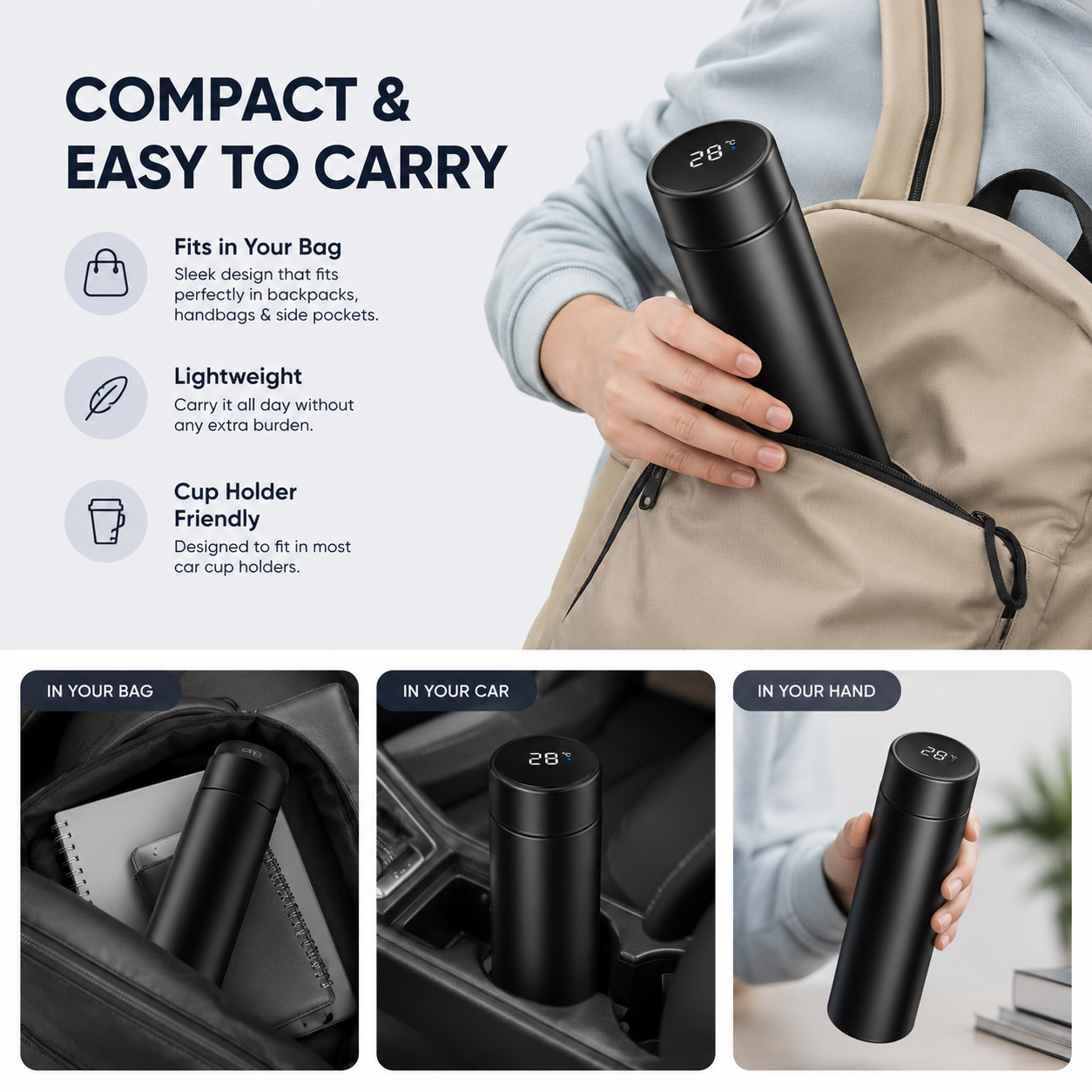 Temperature Water Bottle | Smart Vacuum Insulated Thermos Water Bottle ( Pack Of 1 )