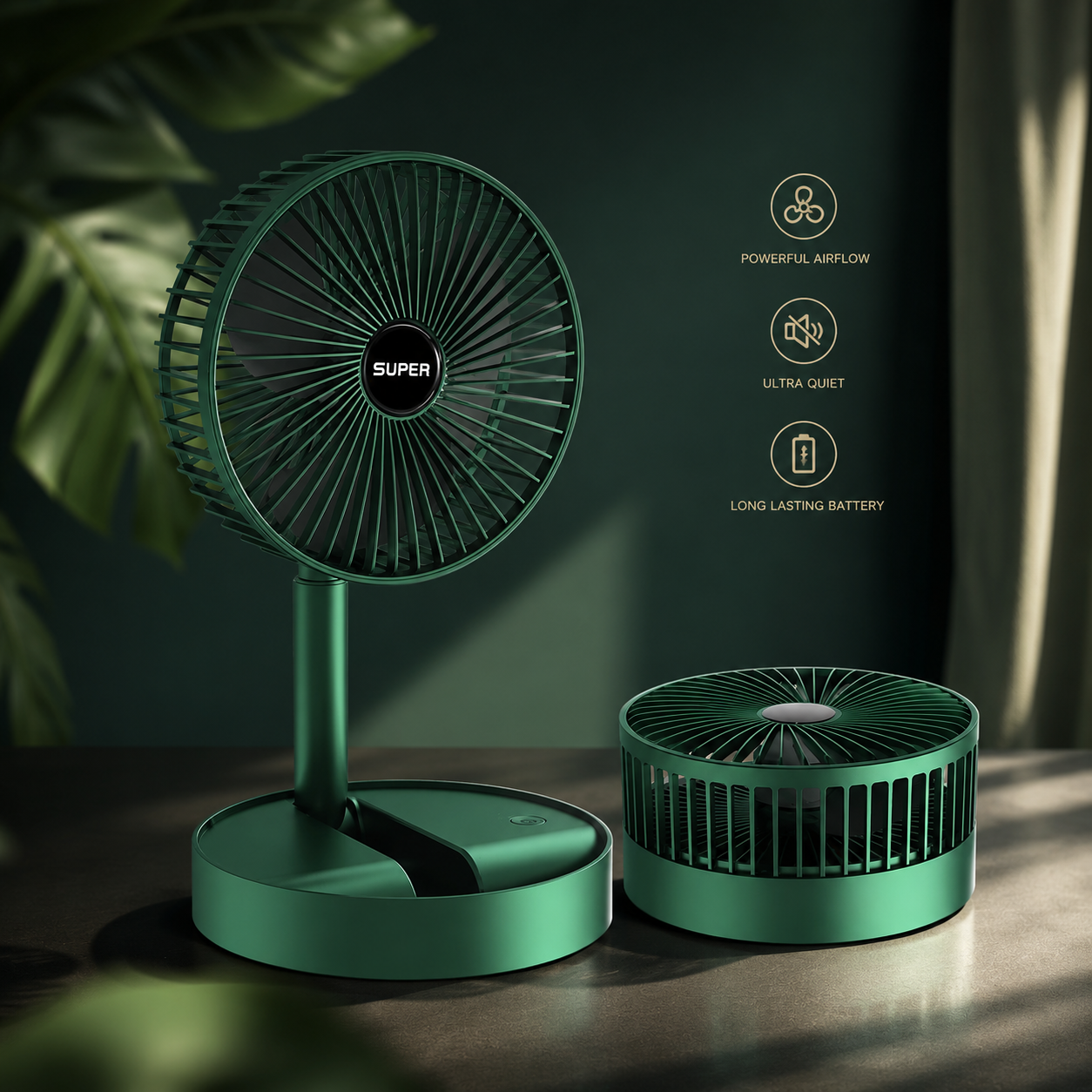 Rechargeable Desk Fan,Telescopic Tabletop Silent Air Circulator Fan