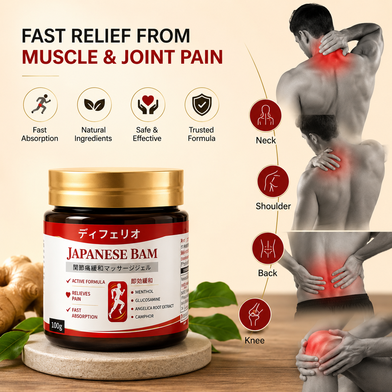 Japanese Pain Relief Balm – Fast-Absorbing Massage Gel for Joint, Back & Muscle Pain | Special Launch Offer(Pack of 2)