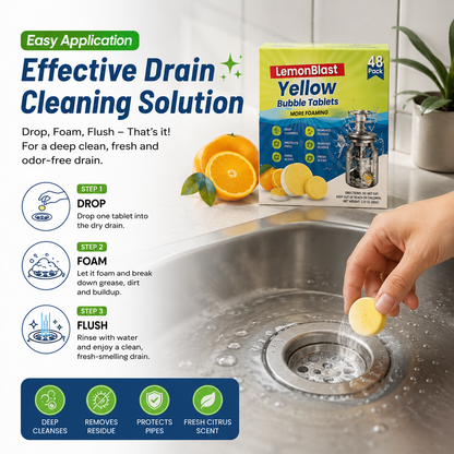 Foaming Drain Cleaning Tablets for Sink, Pipes & Disposal