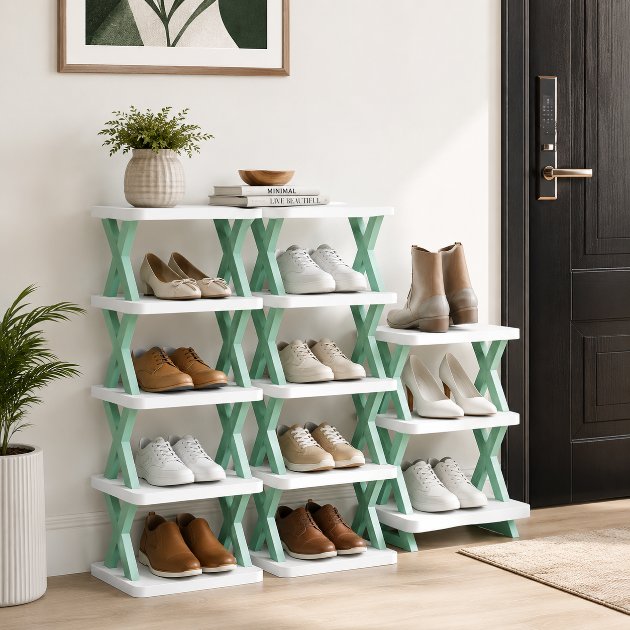 4 Layer Stylish Shoe Storage Organizer Multi-Purpose Stackable Shoe Rack Adjustable Slots