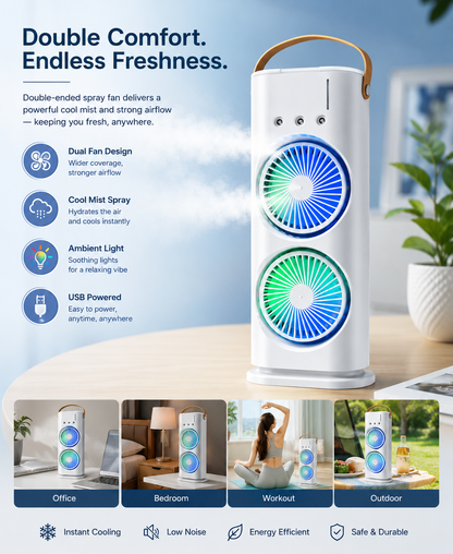 Portable Fan Double Ended Spray Fan Desk Fan with Cooler USB Rechargeable Mini Desktop Table Cooling Fan
