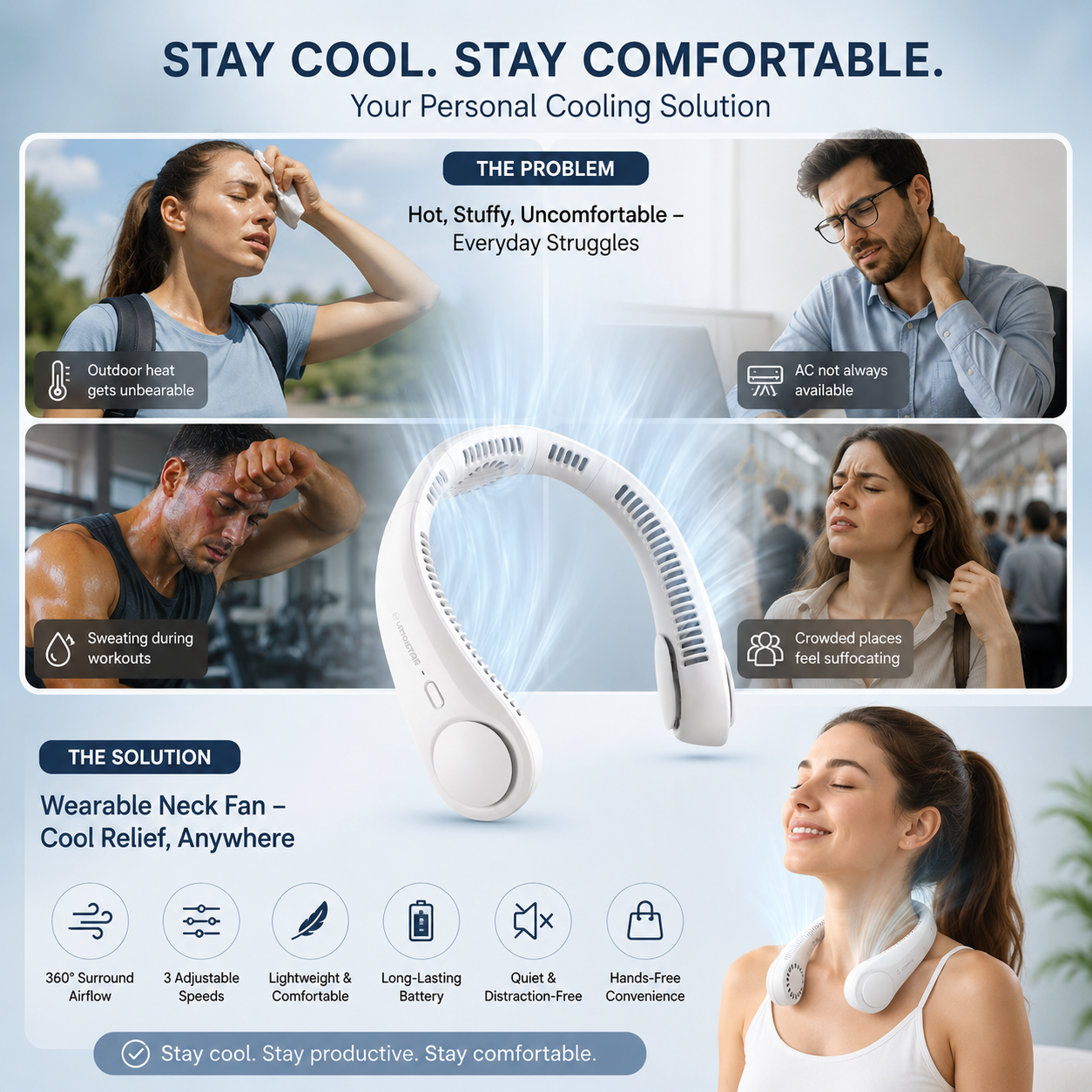 Portable Neck Fan, Hands Free Bladeless Fan