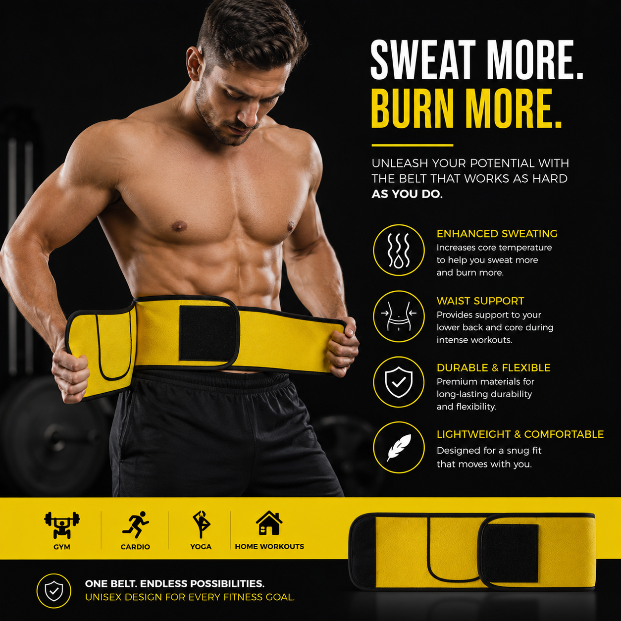 Sweat Belt, Abdominal Belt for Men and Women Non-Tearable, Sauna Belt Waist Trainer