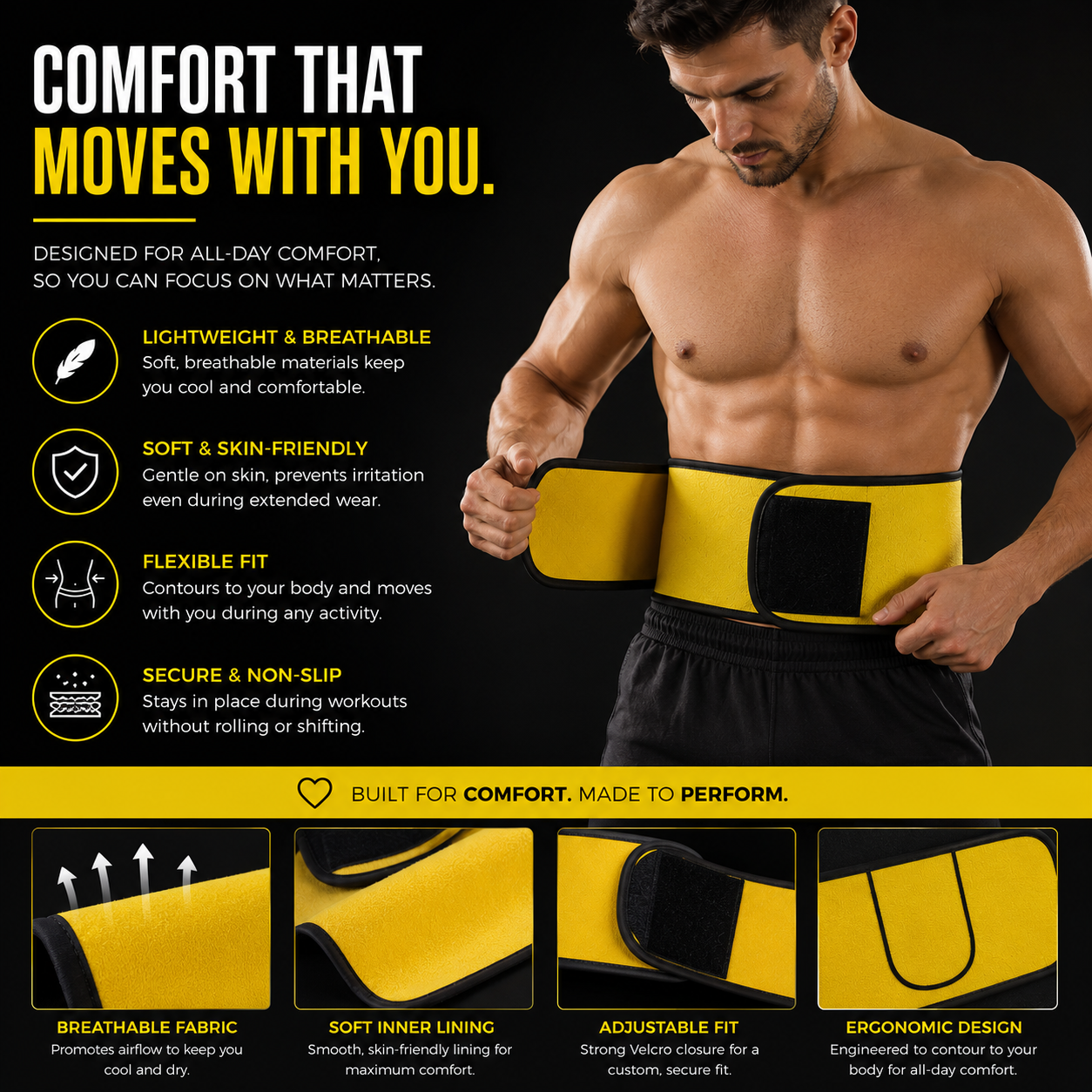 Sweat Belt, Abdominal Belt for Men and Women Non-Tearable, Sauna Belt Waist Trainer